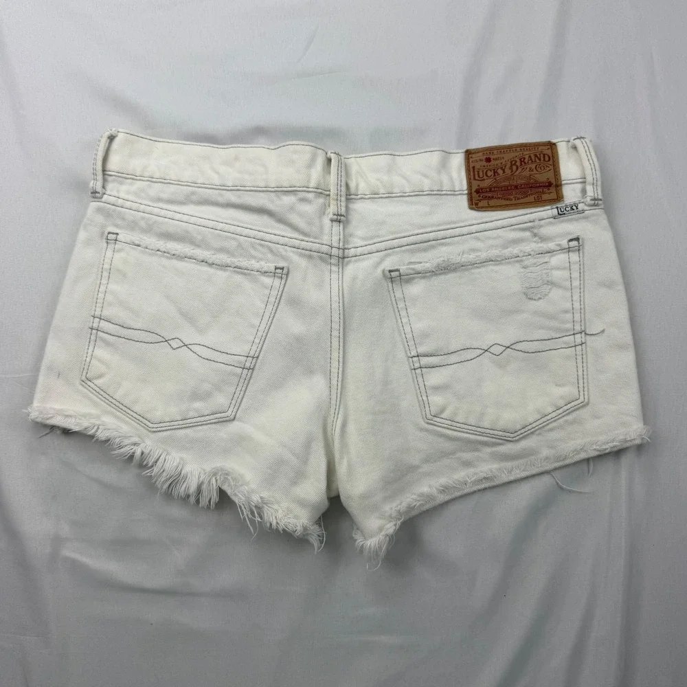 Lucky Brand The Cut Off Shorts Womens 2/26 White Distressed Frayed Denim 7WD1066